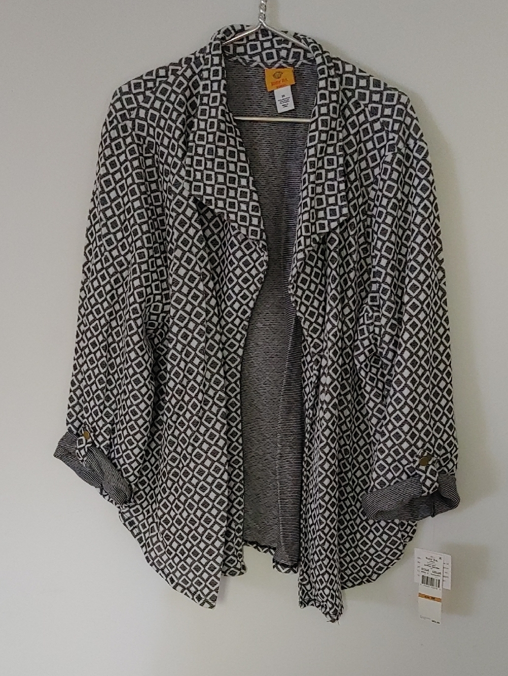 Ruby Rd. Black & White Geometric Open Drape Jacket